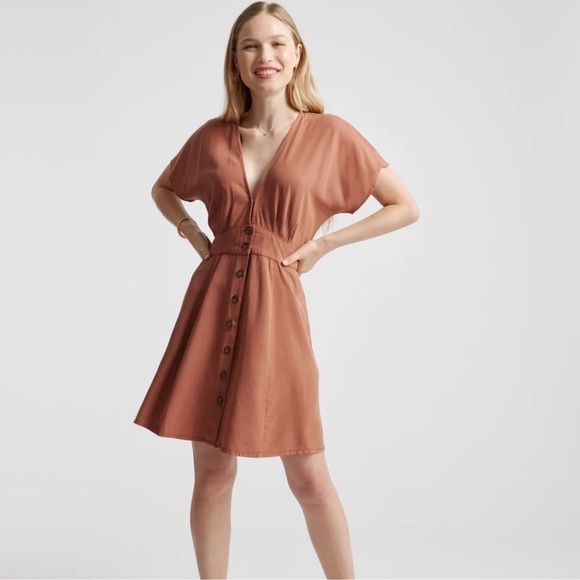 Quince Terracotta Vintage Wash Tencel Button Front Dress size XS - Picture 1 of 13